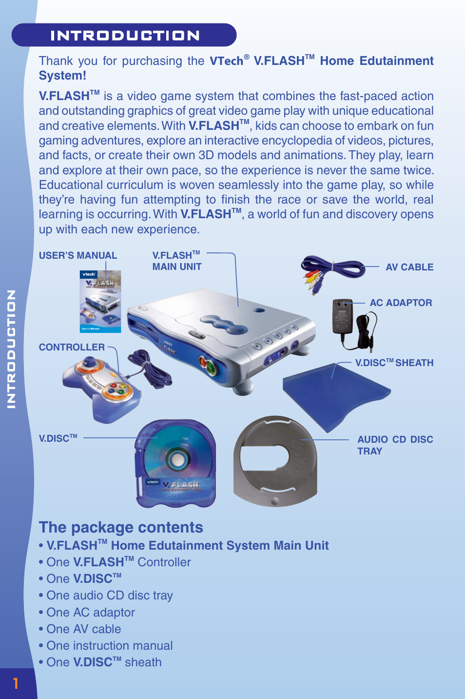 Introduction, The package contents | VTech Home Edutainment System User Manual | Page 4 / 20