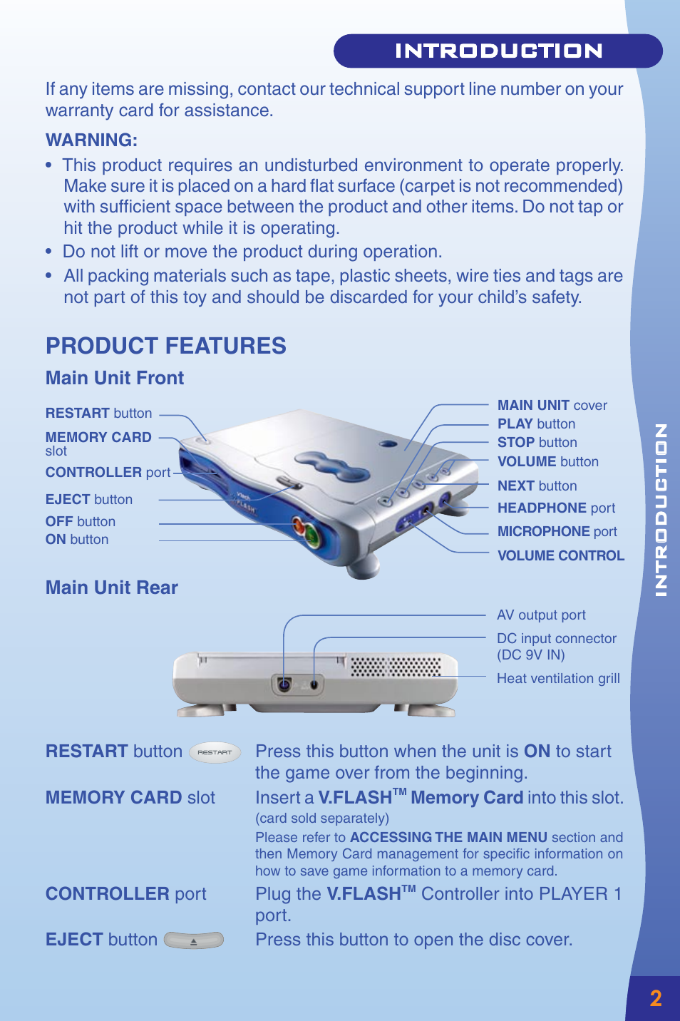 Introduction, Product features | VTech Home Edutainment System User Manual | Page 5 / 20