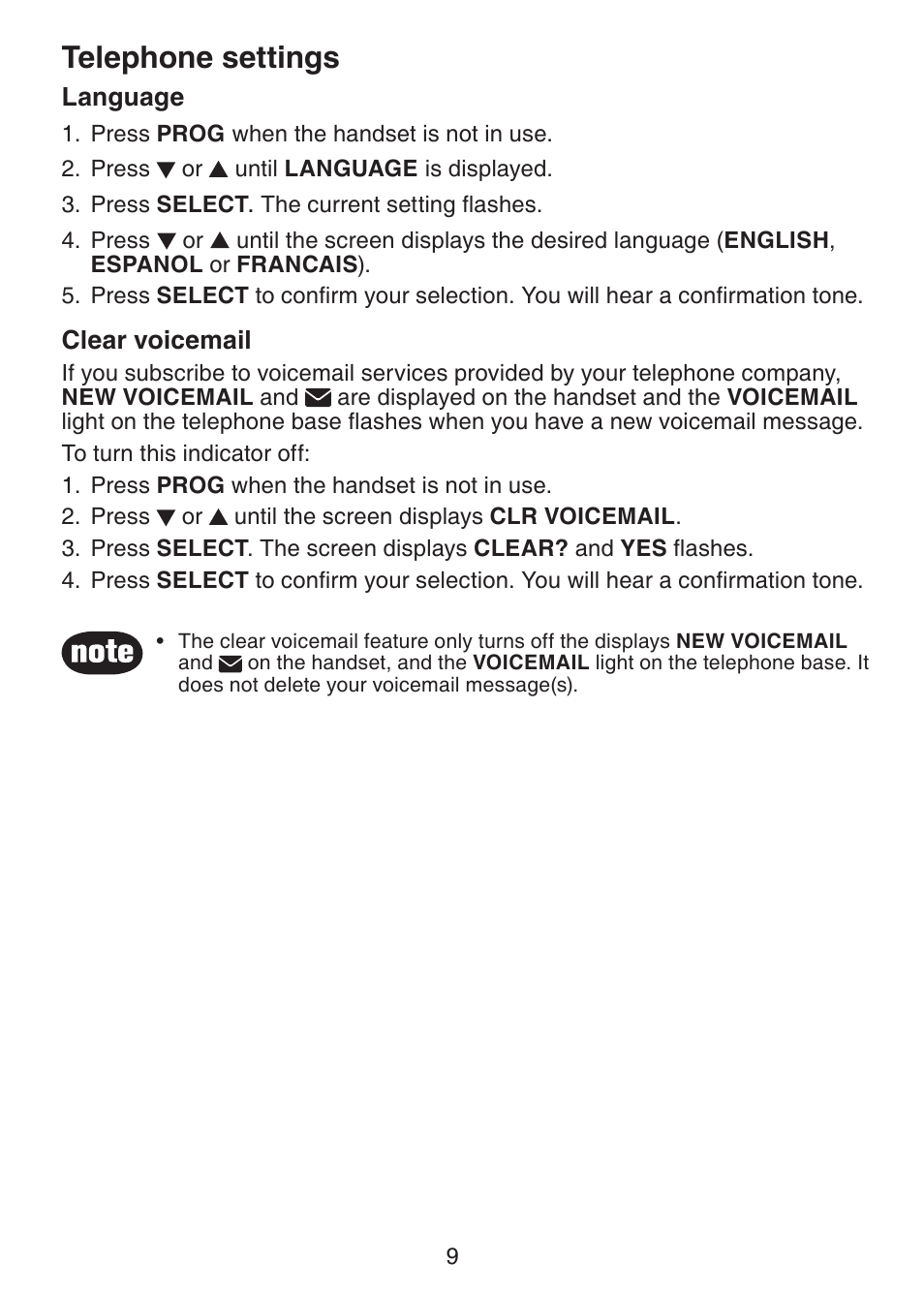 Telephone settings | VTech CS5113 User Manual | Page 11 / 39