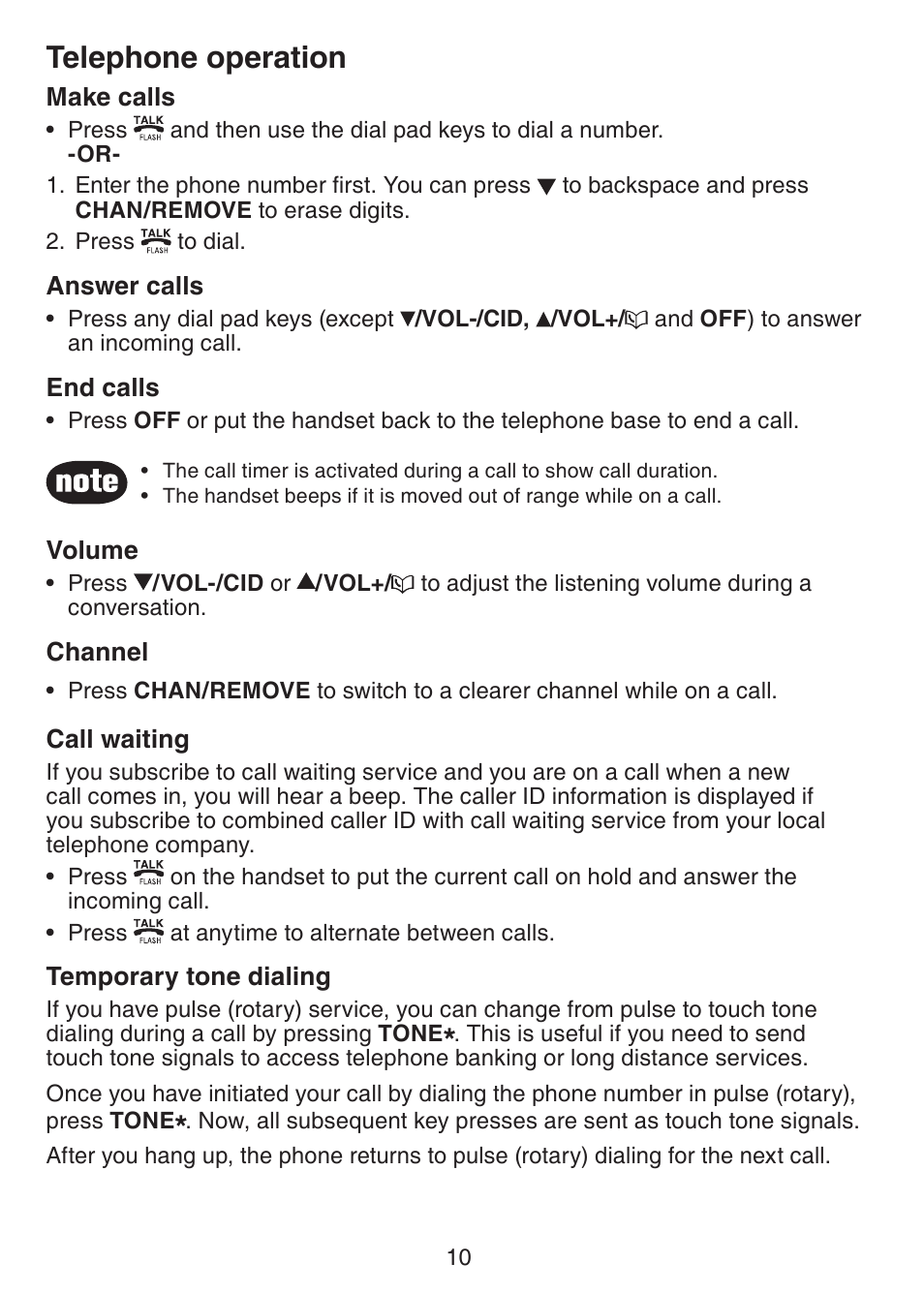 Telephone operation | VTech CS5113 User Manual | Page 12 / 39