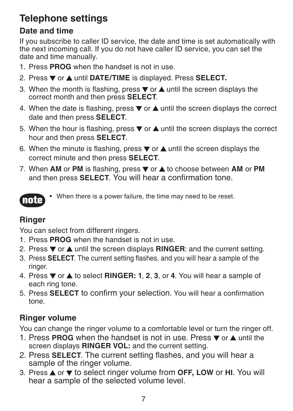 Telephone settings | VTech CS5113 User Manual | Page 9 / 39