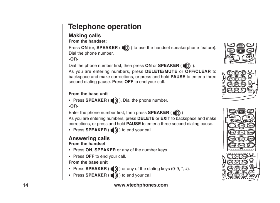 Telephone operation, Making calls, Answering calls | VTech VT5875 User Manual | Page 15 / 54