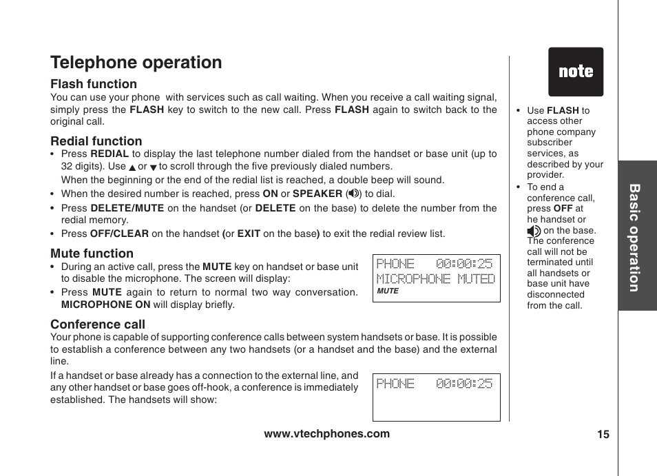 Telephone operation, Bas ic o pe ra tio n | VTech VT5875 User Manual | Page 16 / 54