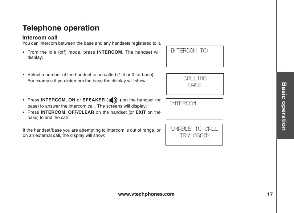 Telephone operation, Bas ic o pe ra tio n | VTech VT5875 User Manual | Page 18 / 54