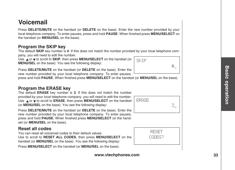 Voicemail, Bas ic o pe ra tio n | VTech VT5875 User Manual | Page 34 / 54