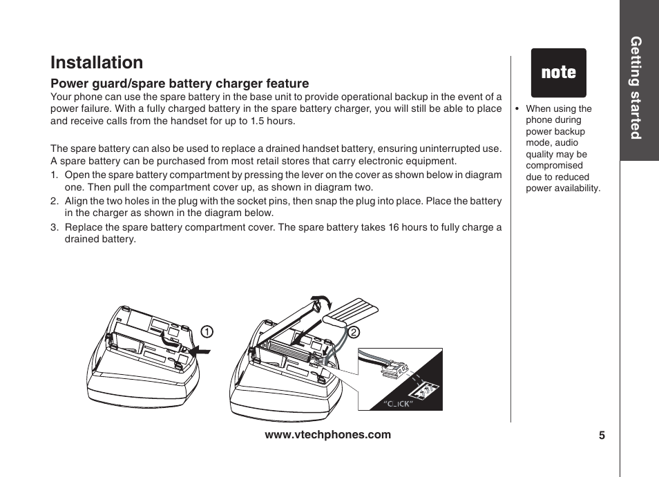 Installation, Gett in g s ta rte d | VTech VT5875 User Manual | Page 6 / 54