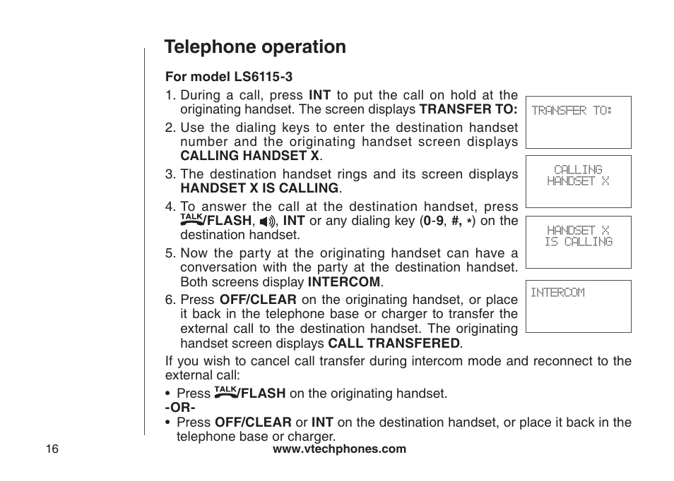 Transfer an external call, Telephone operation | VTech LS6115-3 User Manual | Page 20 / 59