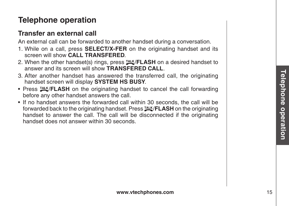 Transfer an external call, Telephone operation | VTech CS5121-3 User Manual | Page 18 / 70