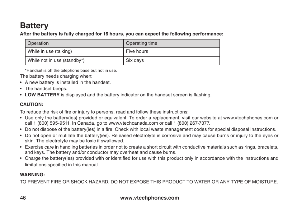 Battery | VTech CS5121-3 User Manual | Page 49 / 70