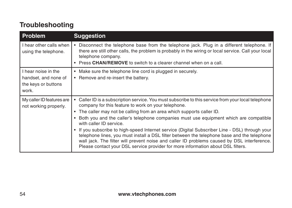 Troubleshooting | VTech CS5121-3 User Manual | Page 57 / 70