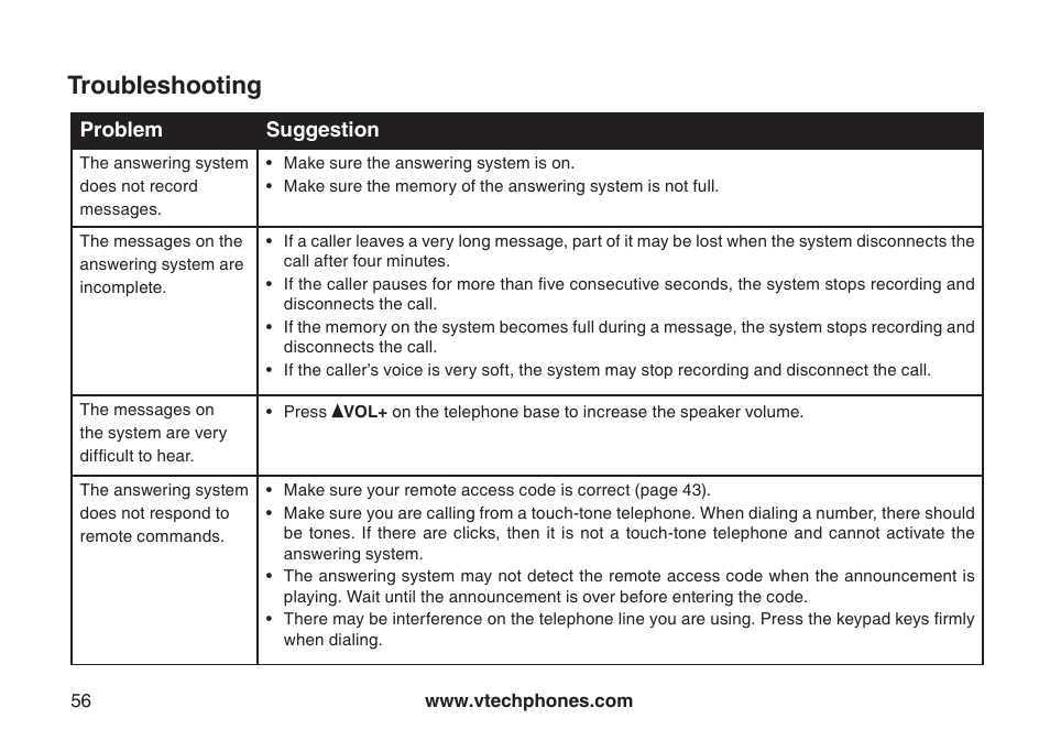 Troubleshooting | VTech CS5121-3 User Manual | Page 59 / 70