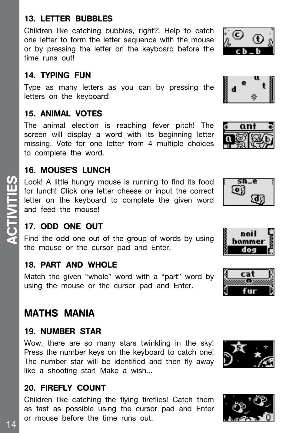 Acti vities | VTech CHALLENGER 91-002136-014-000 User Manual | Page 14 / 20