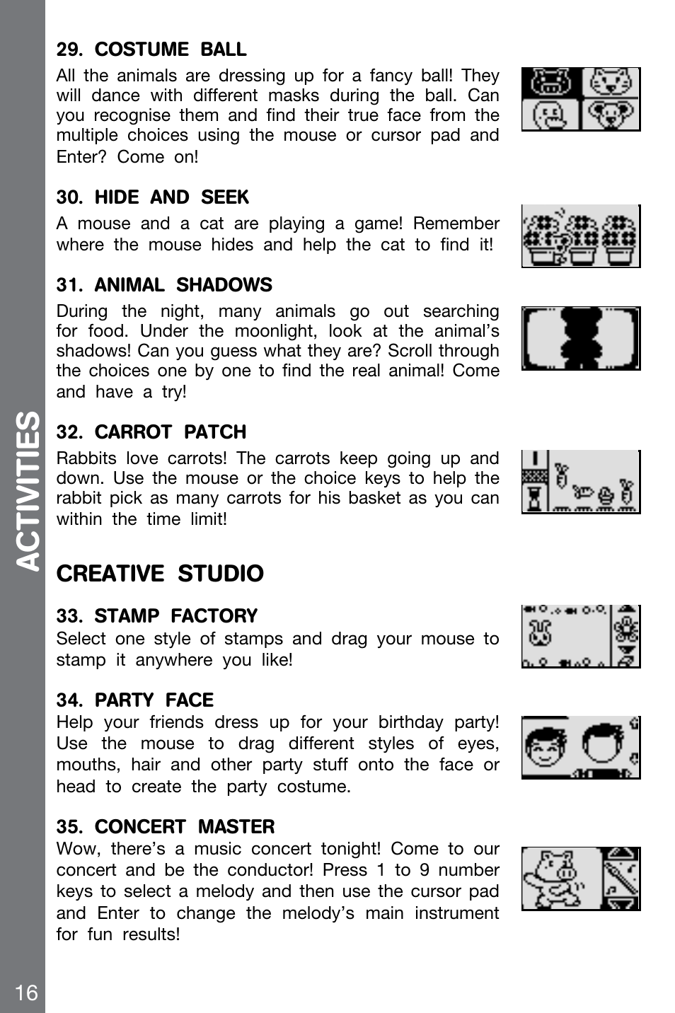 Acti vities, Creative studio | VTech CHALLENGER 91-002136-014-000 User Manual | Page 16 / 20