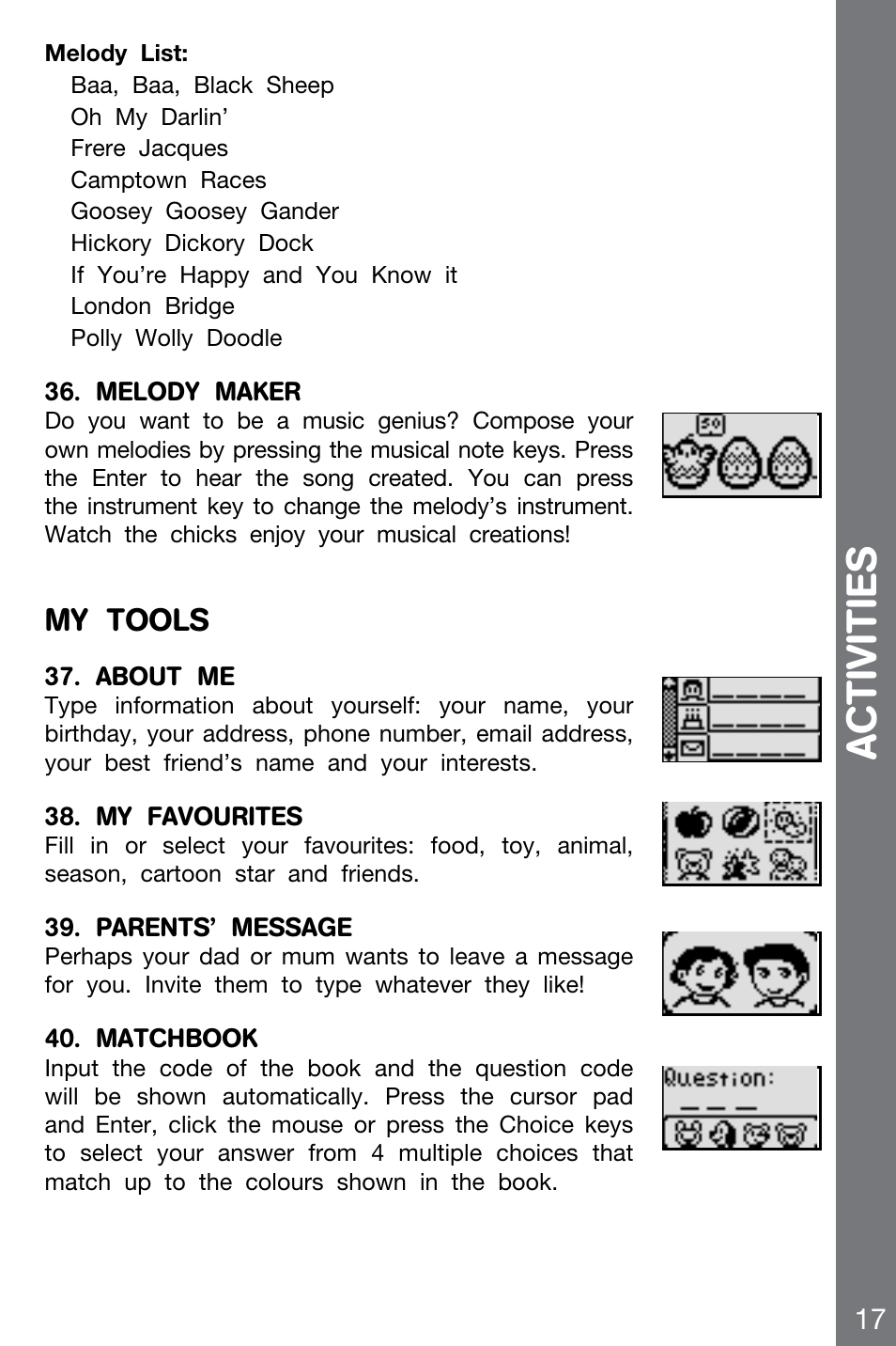 Acti vities | VTech CHALLENGER 91-002136-014-000 User Manual | Page 17 / 20