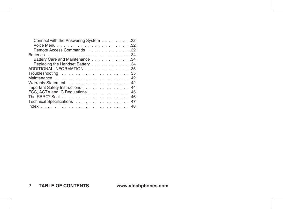 VTech Ia5854 User Manual | Page 2 / 51