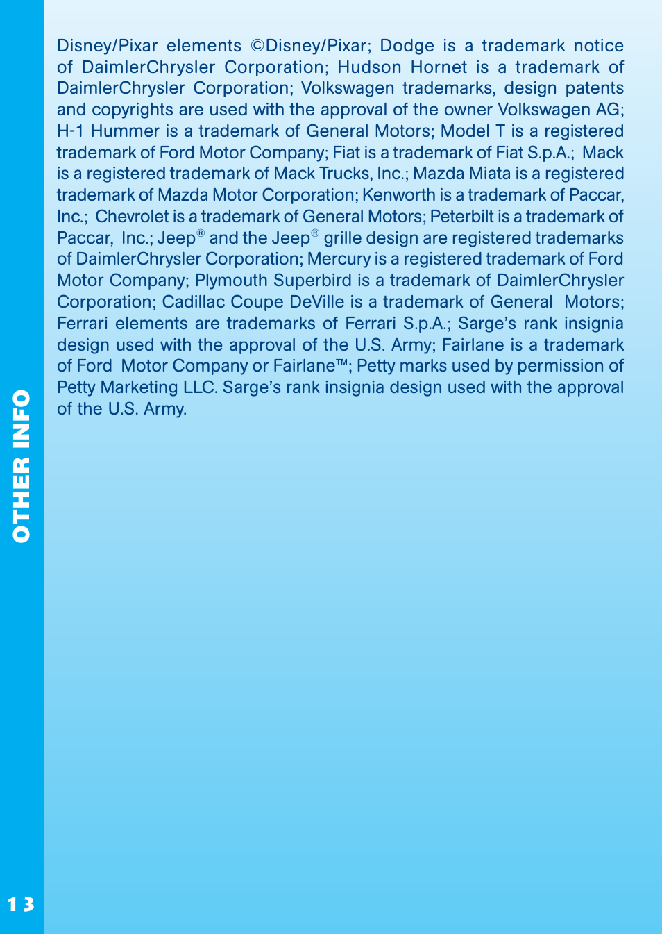 Other info | VTech REV IT UP IN RADIATOR SPRINGS User Manual | Page 14 / 16