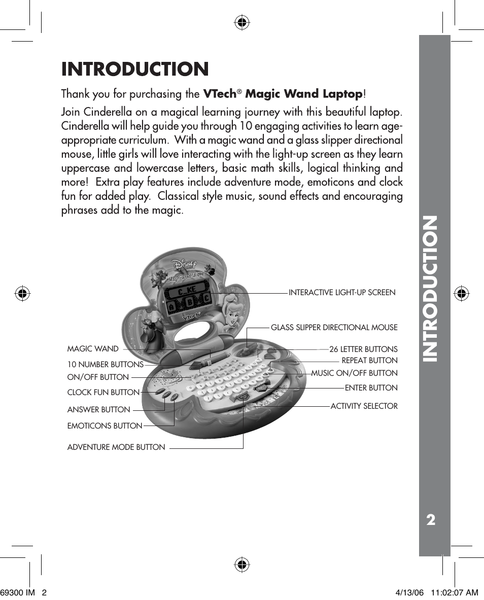Introduction | VTech Cinderella Magic Wand Laptop User Manual | Page 3 / 12