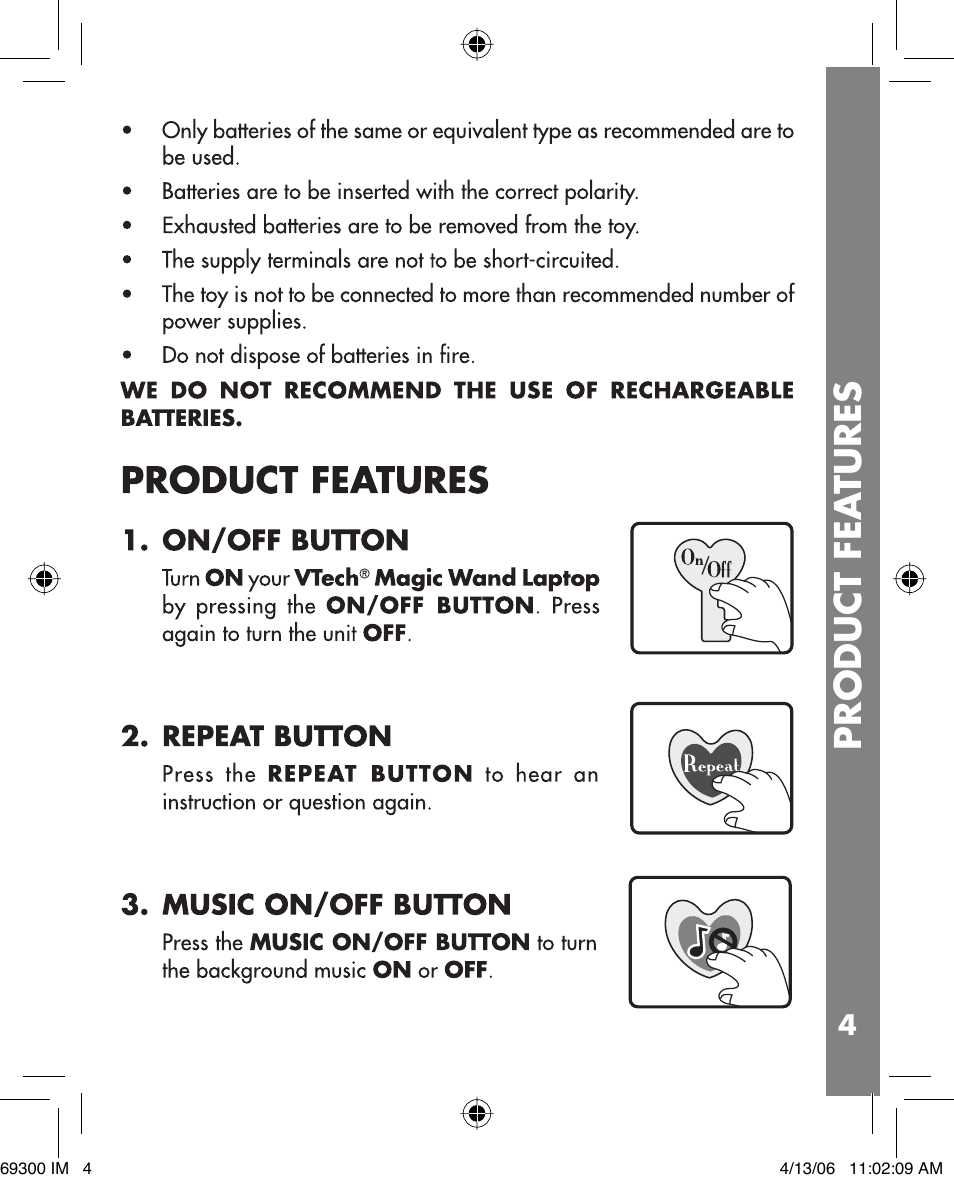 Product fea tures | VTech Cinderella Magic Wand Laptop User Manual | Page 5 / 12