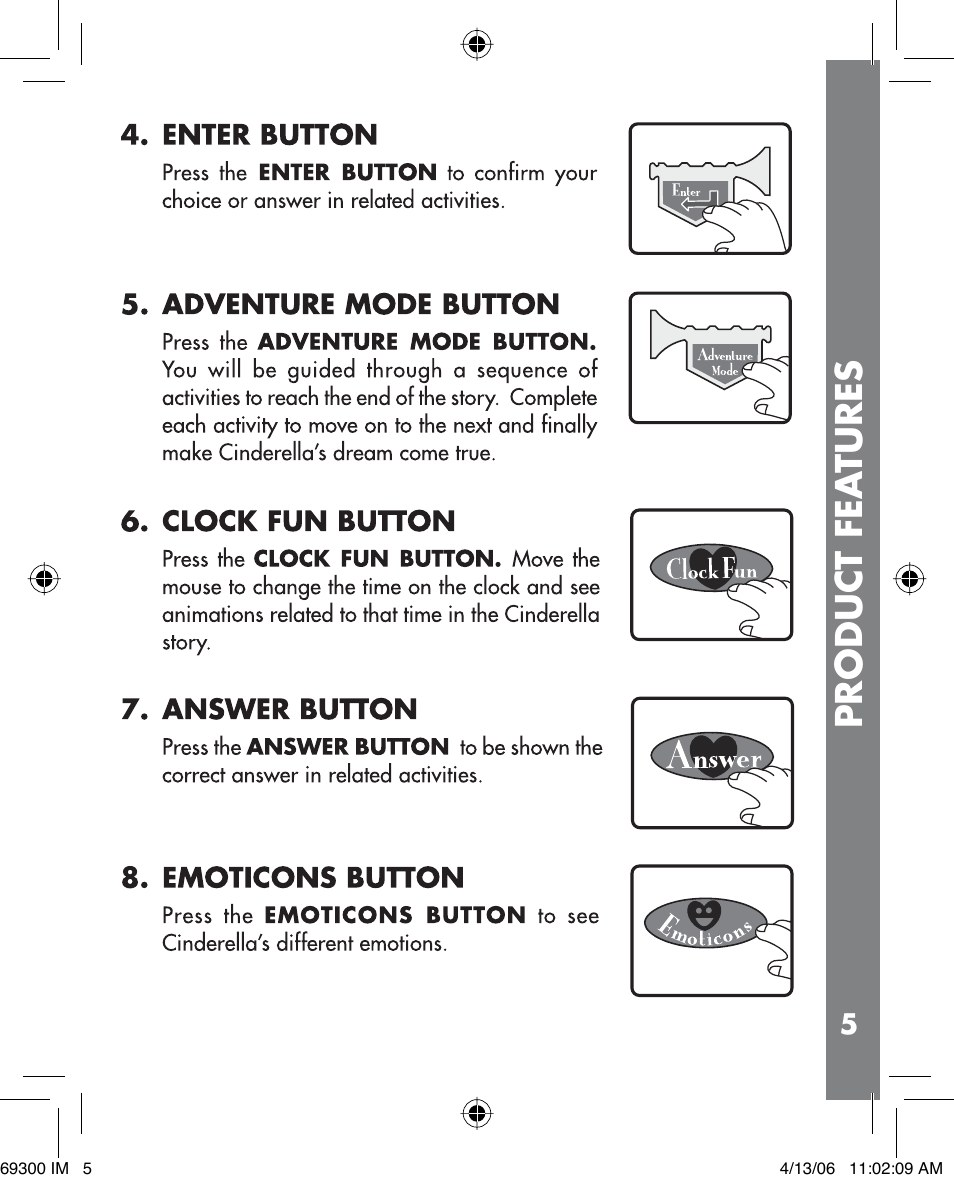 Product fea tures | VTech Cinderella Magic Wand Laptop User Manual | Page 6 / 12