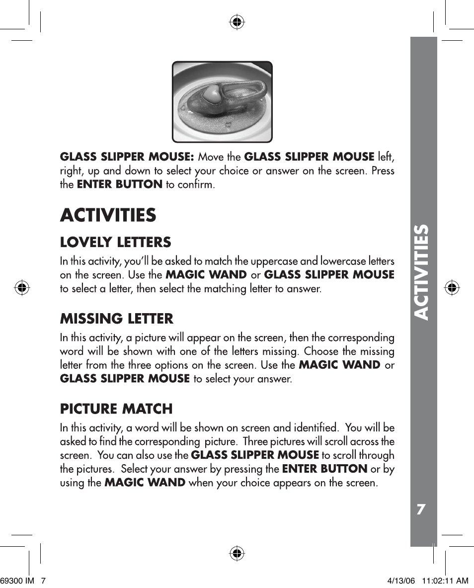 Activities | VTech Cinderella Magic Wand Laptop User Manual | Page 8 / 12