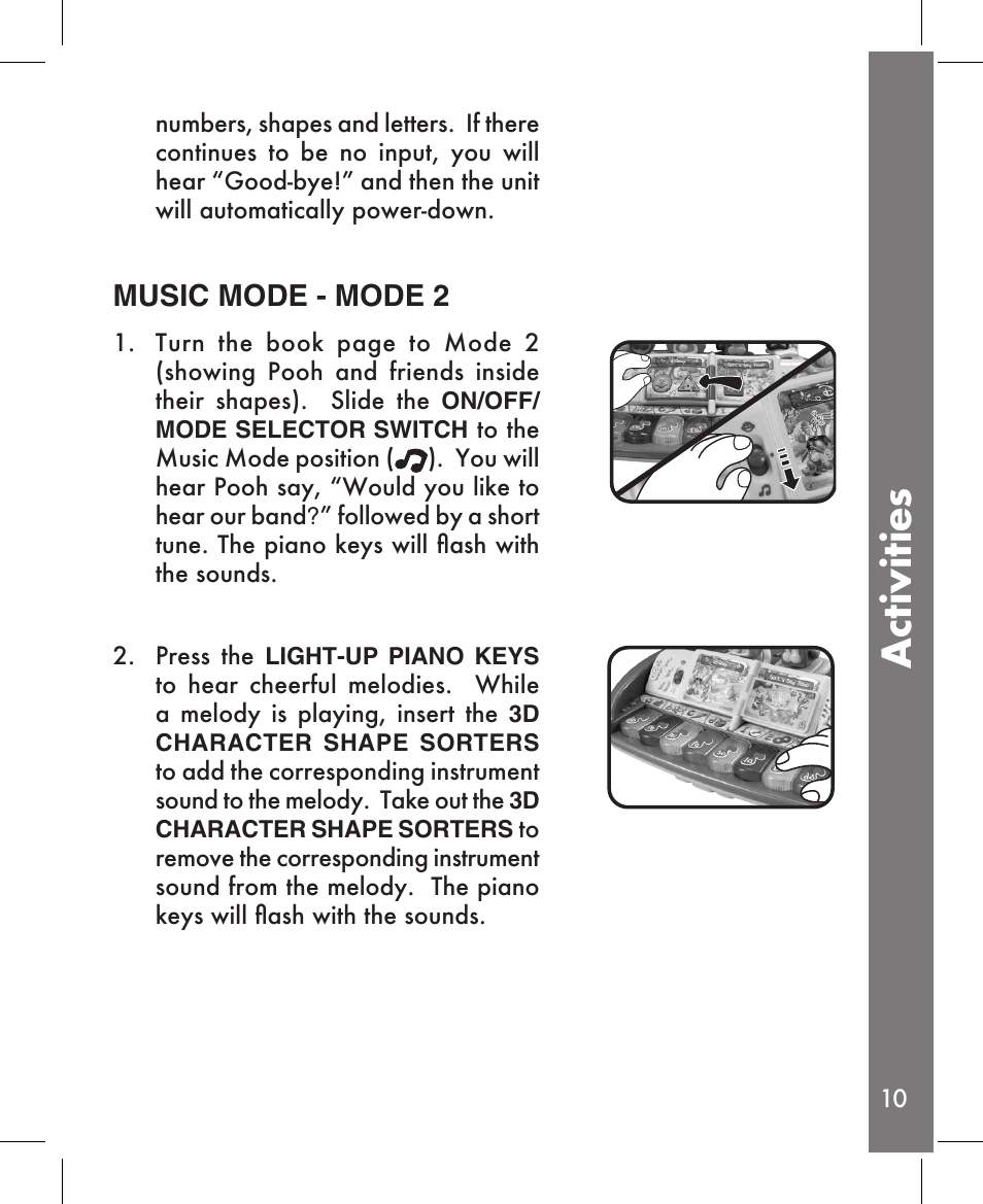 Activities, Music mode - mode 2 | VTech Sing Piano User Manual | Page 11 / 15