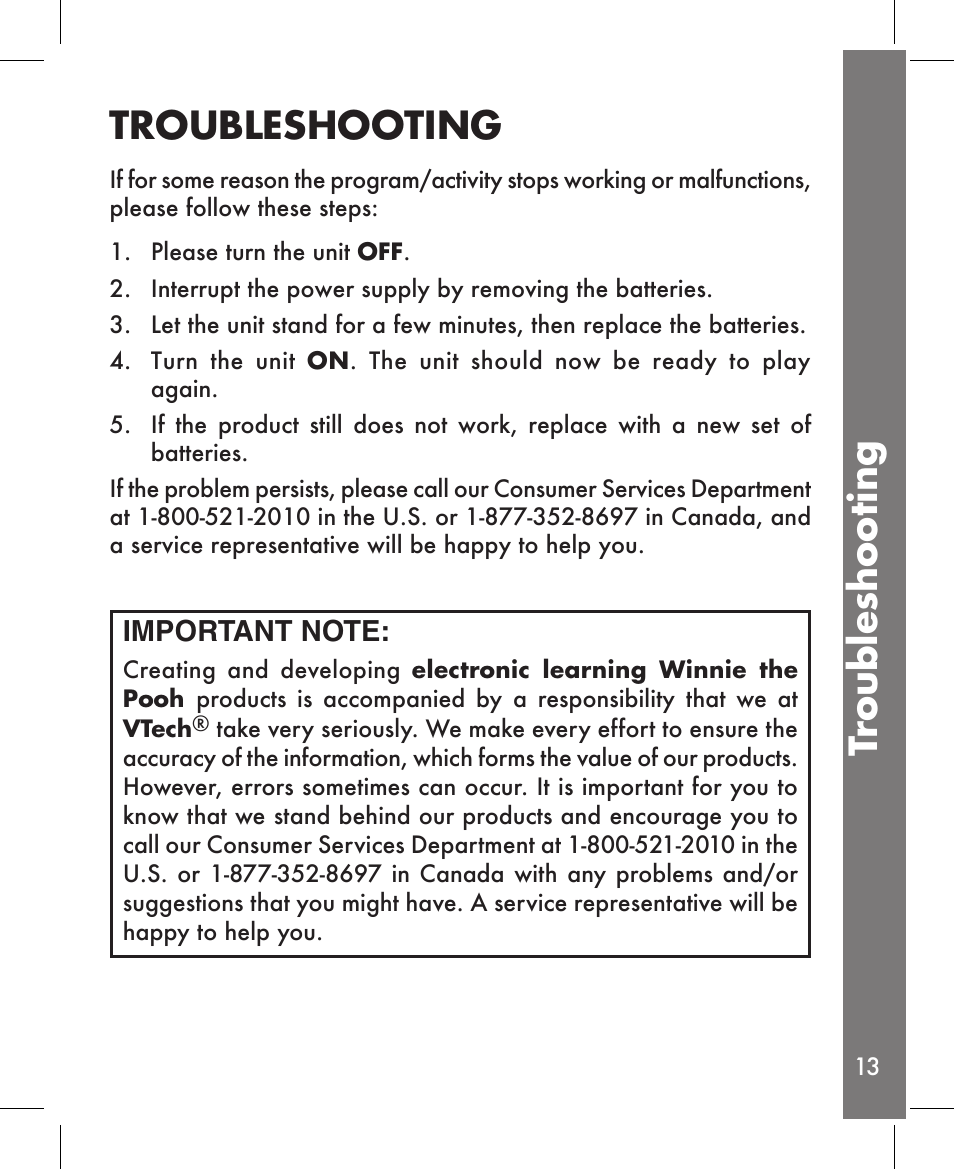 Tr oubleshooting, Troubleshooting | VTech Sing Piano User Manual | Page 14 / 15