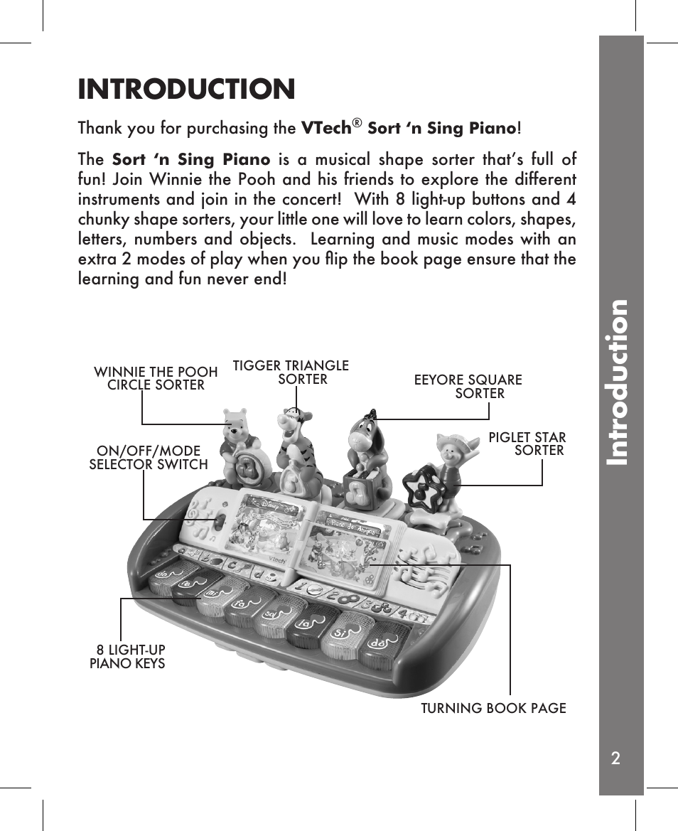 Intr oduction, Introduction | VTech Sing Piano User Manual | Page 3 / 15