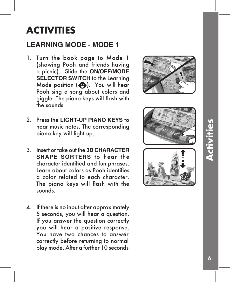 Activities, Learning mode - mode 1 | VTech Sing Piano User Manual | Page 7 / 15