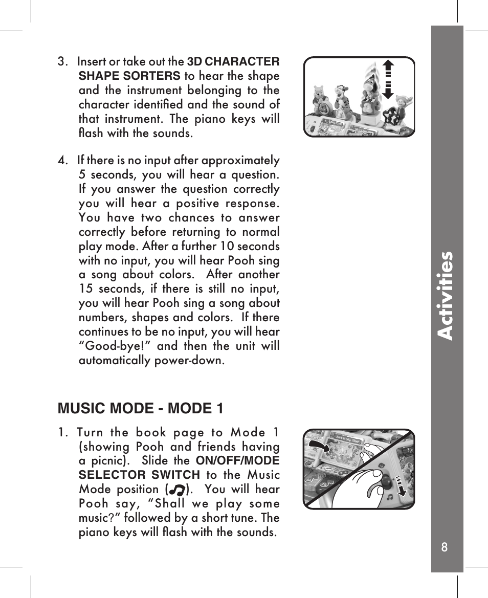 Activities, Music mode - mode 1 | VTech Sing Piano User Manual | Page 9 / 15