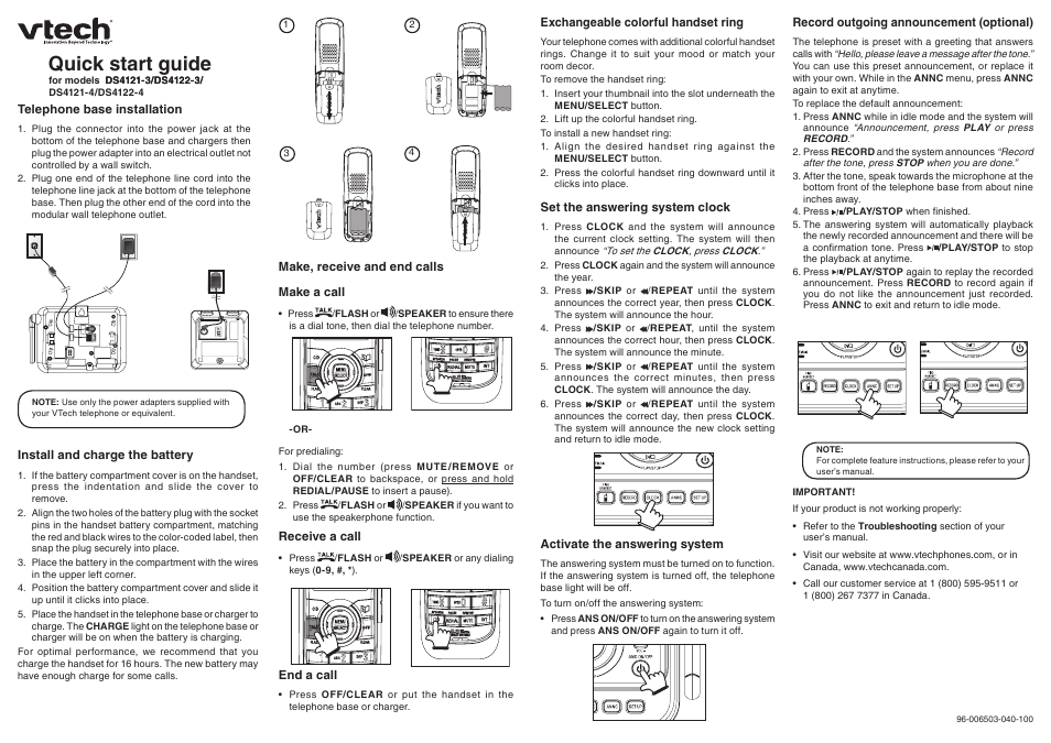 VTech ds4122-4-1 User Manual | 1 page