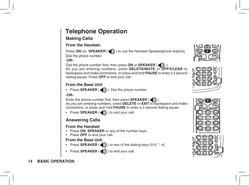 Telephone operation | VTech BS5872 User Manual | Page 14 / 53