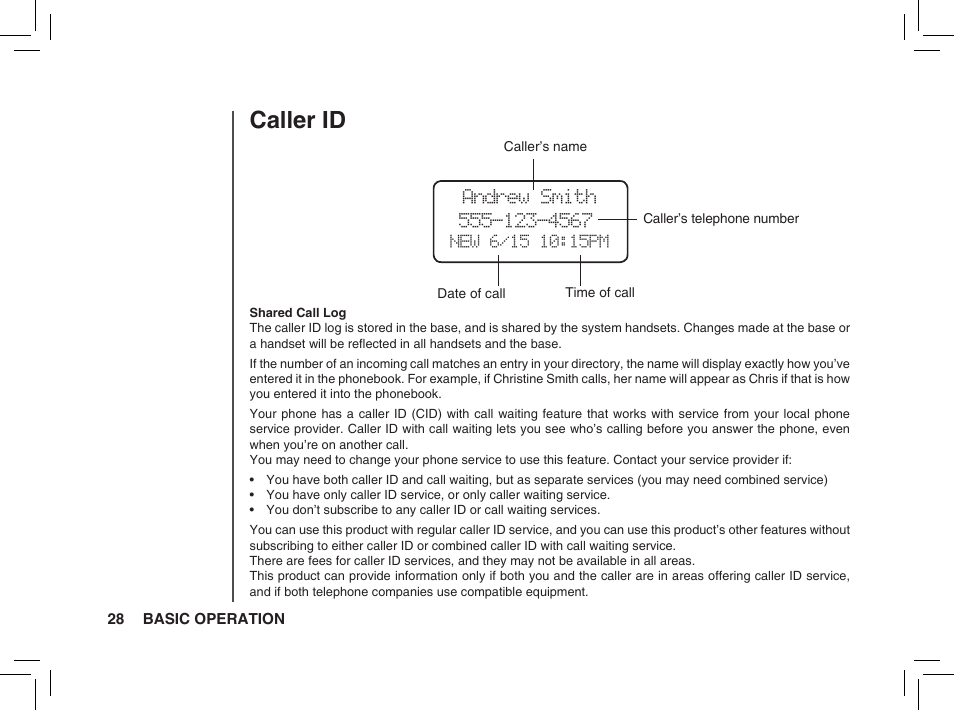 Caller id | VTech BS5872 User Manual | Page 28 / 53