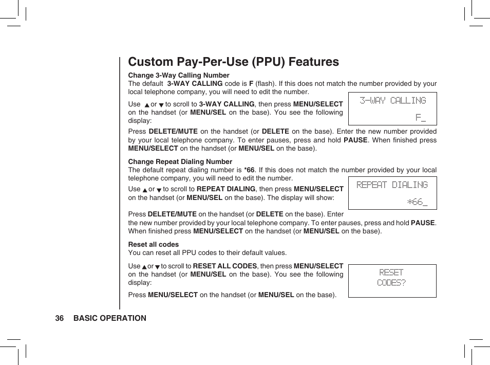 Custom pay-per-use (ppu) features | VTech BS5872 User Manual | Page 36 / 53