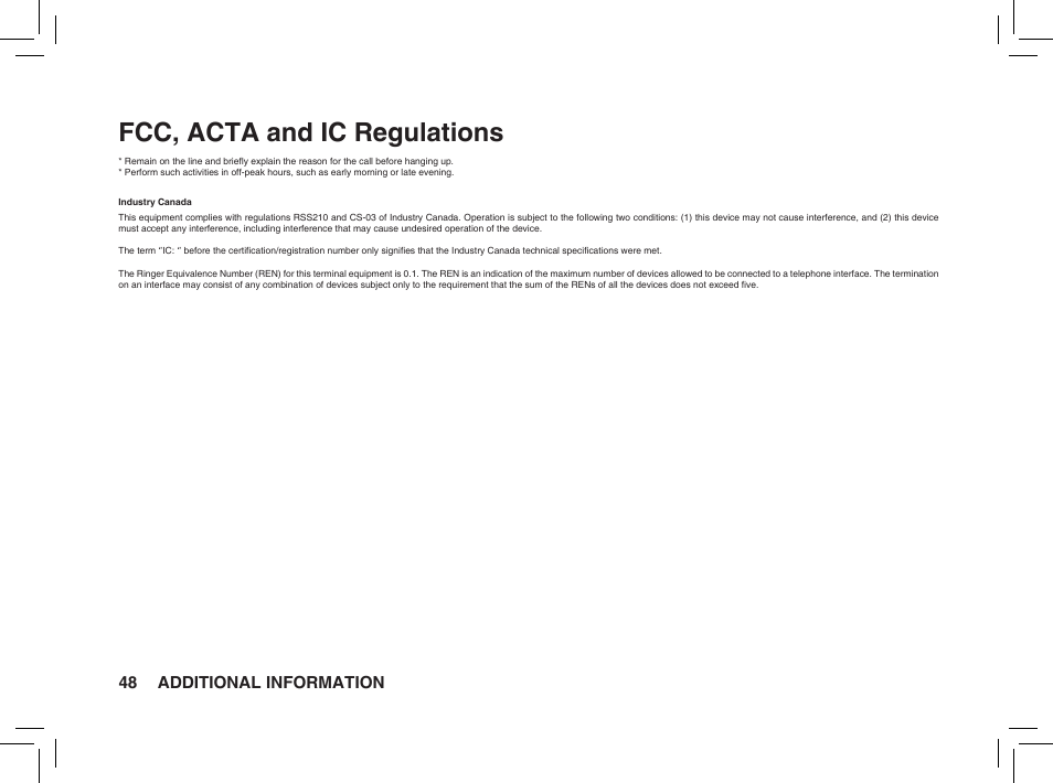 Fcc, acta and ic regulations, 48 additional information | VTech BS5872 User Manual | Page 48 / 53