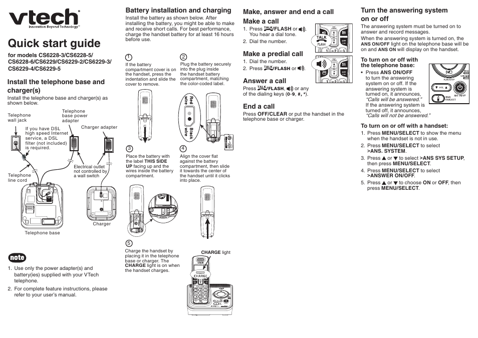 VTech CS6228-6 User Manual | 2 pages