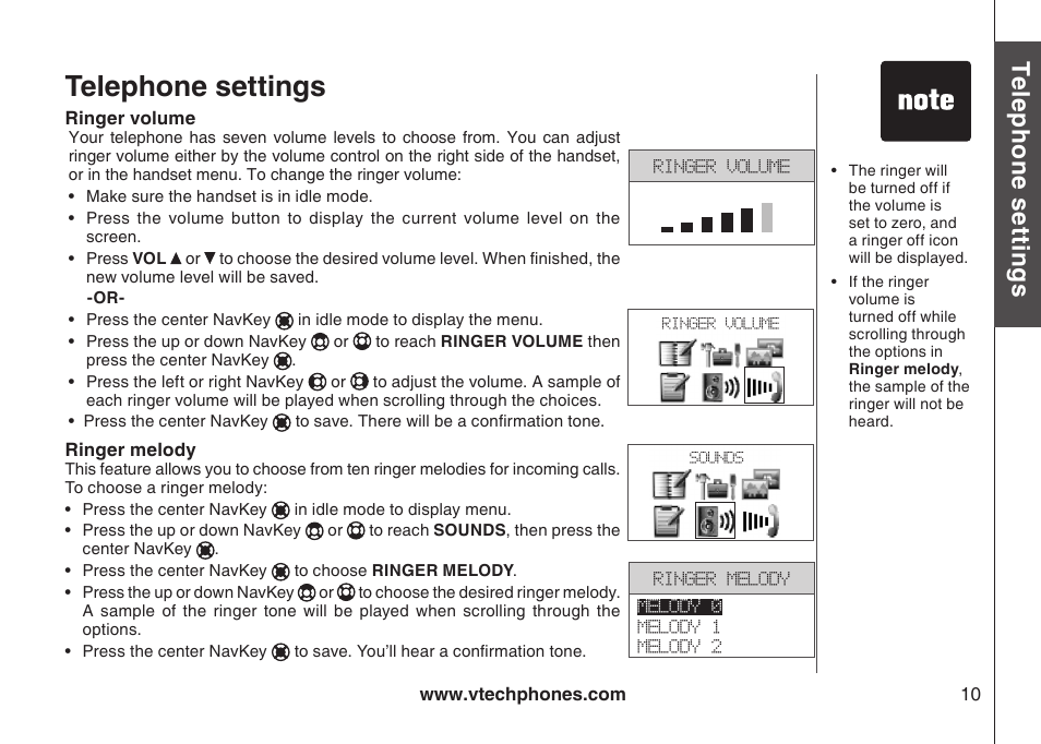 Ringer melody, Ringer volume, Telephone settings | Te le ph on e s ett in gs, Bas ic o pe ra tio n | VTech i6790 User Manual | Page 13 / 61