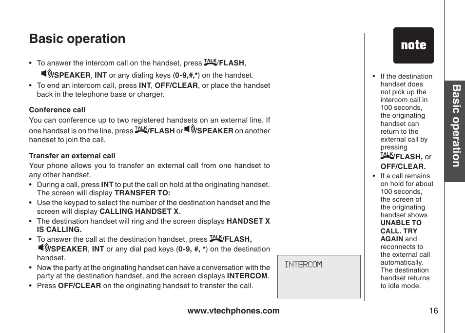Conference call, Transfer an external call, Basic operation | VTech i6790 User Manual | Page 19 / 61