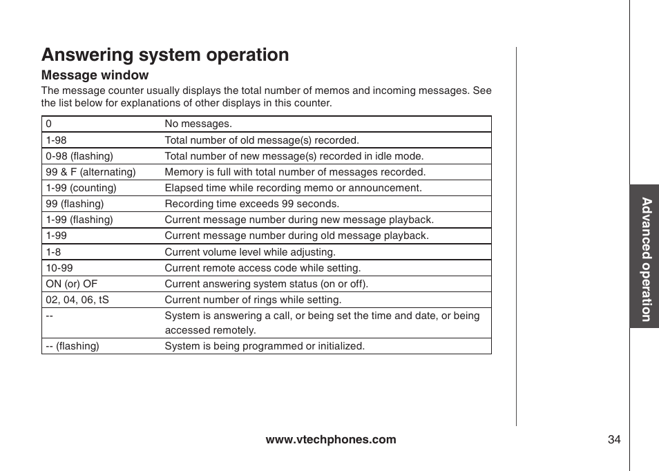 Message window, Answering system operation | VTech i6790 User Manual | Page 37 / 61