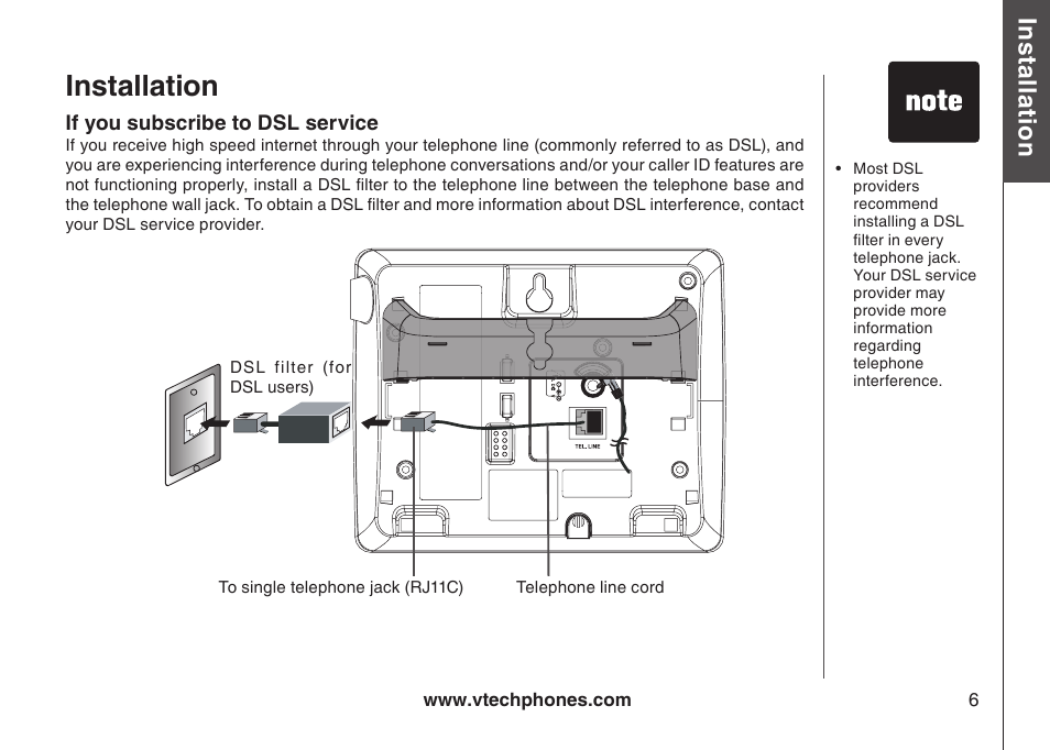 If you subscribe to dsl service, Installation | VTech i6790 User Manual | Page 9 / 61