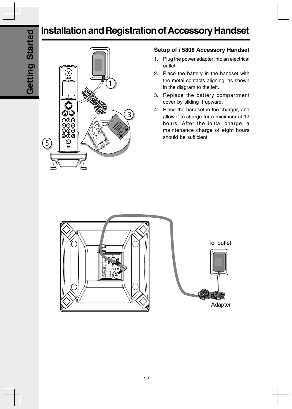 Installation and registration of accessory handset, Getting started | VTech I 5858 User Manual | Page 14 / 60