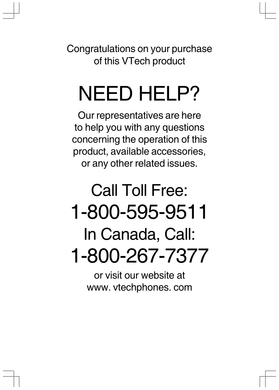 Need help, Call toll free | VTech I 5858 User Manual | Page 2 / 60