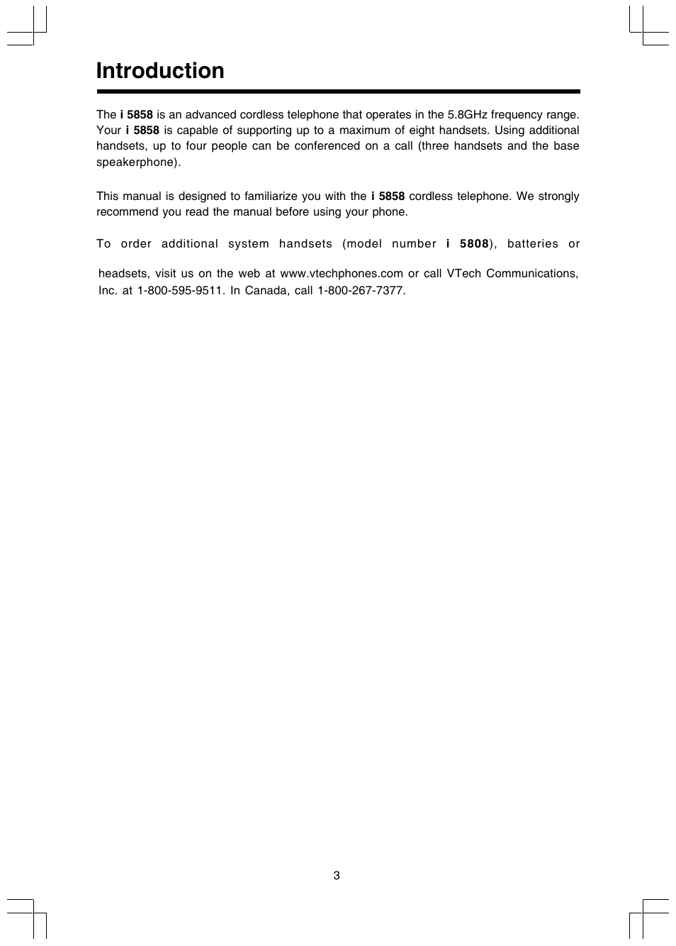 Introduction | VTech I 5858 User Manual | Page 5 / 60