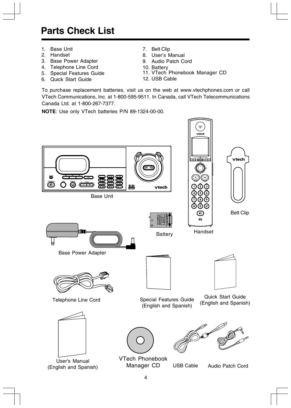Parts check list | VTech I 5858 User Manual | Page 6 / 60
