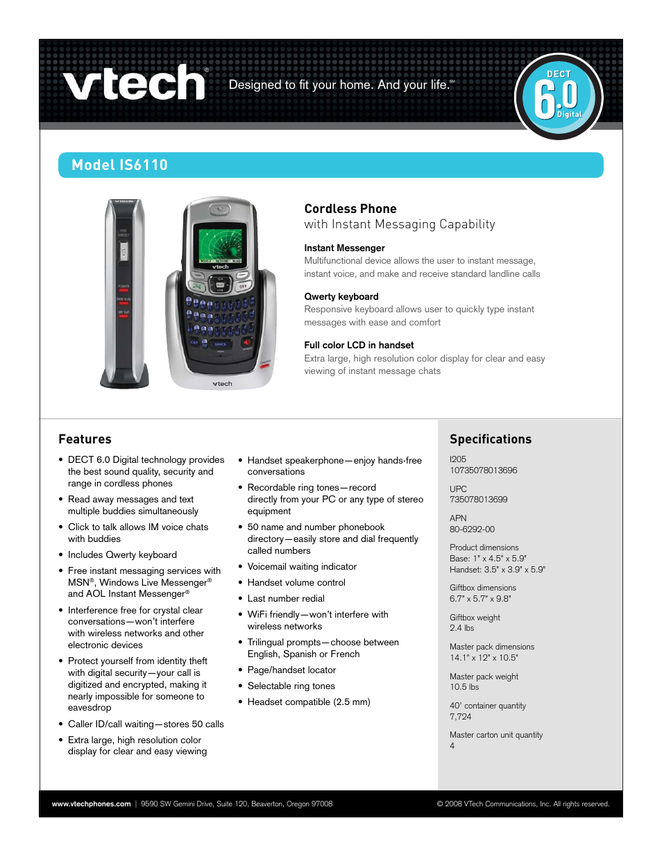 VTech IS6110 User Manual | 1 page