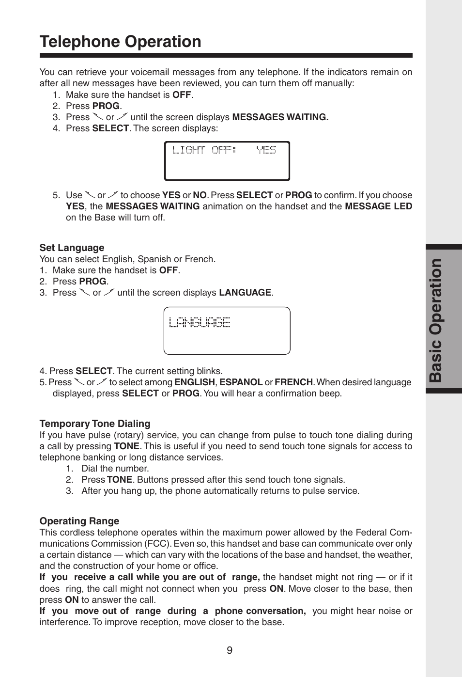 Telephone operation basic operation | VTech gz2334 User Manual | Page 10 / 35