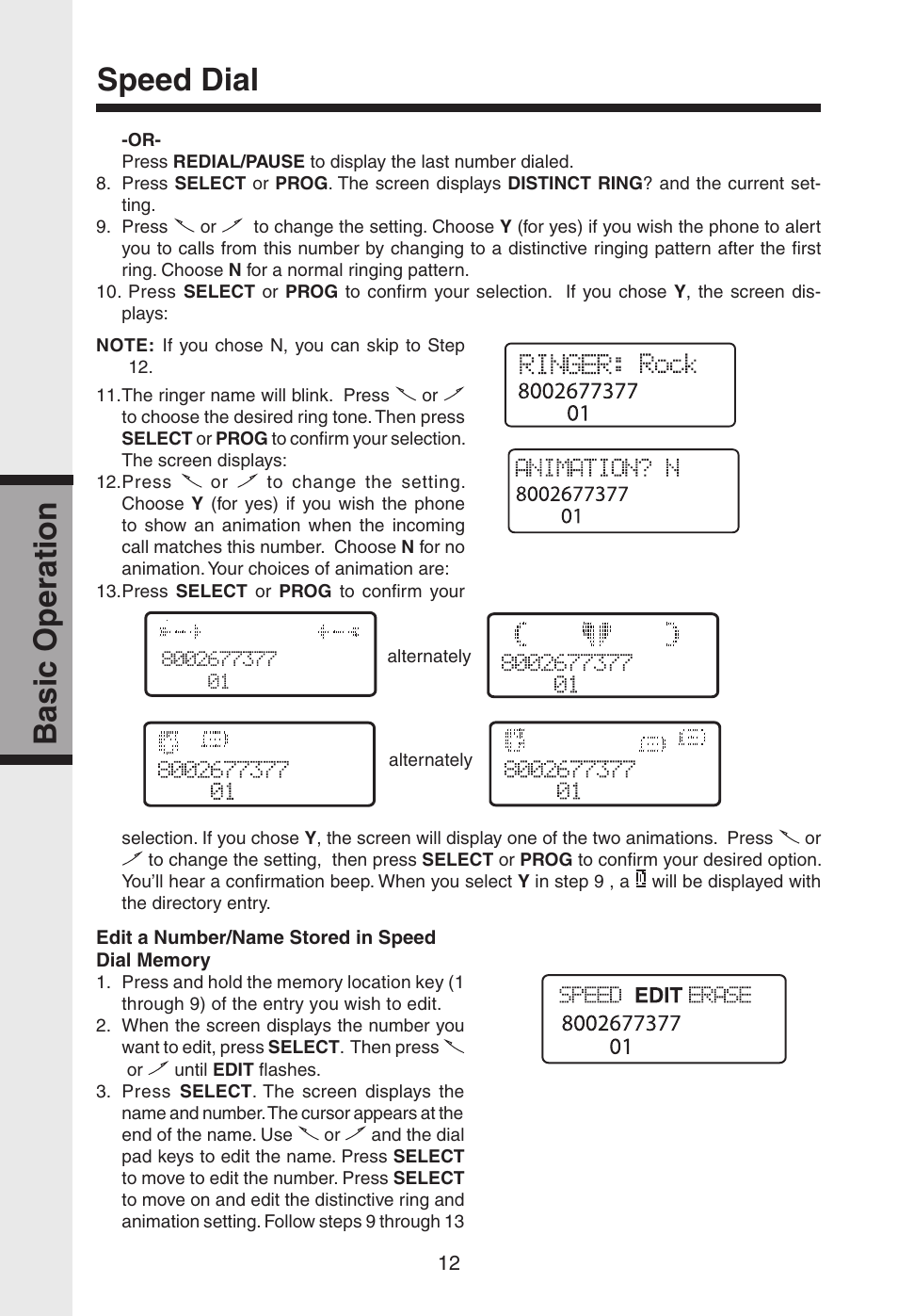 Basic operation speed dial | VTech gz2334 User Manual | Page 13 / 35