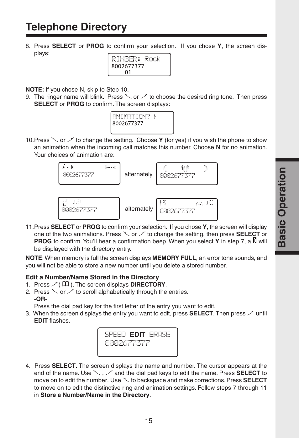 Basic operation, Telephone directory | VTech gz2334 User Manual | Page 16 / 35