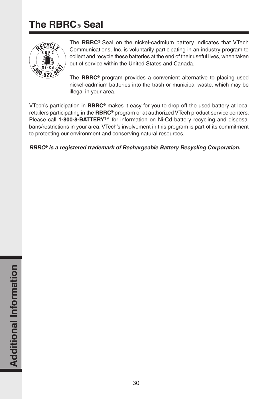Ad ditional inf ormation ad ditional inf ormation, Seal | VTech gz2334 User Manual | Page 31 / 35