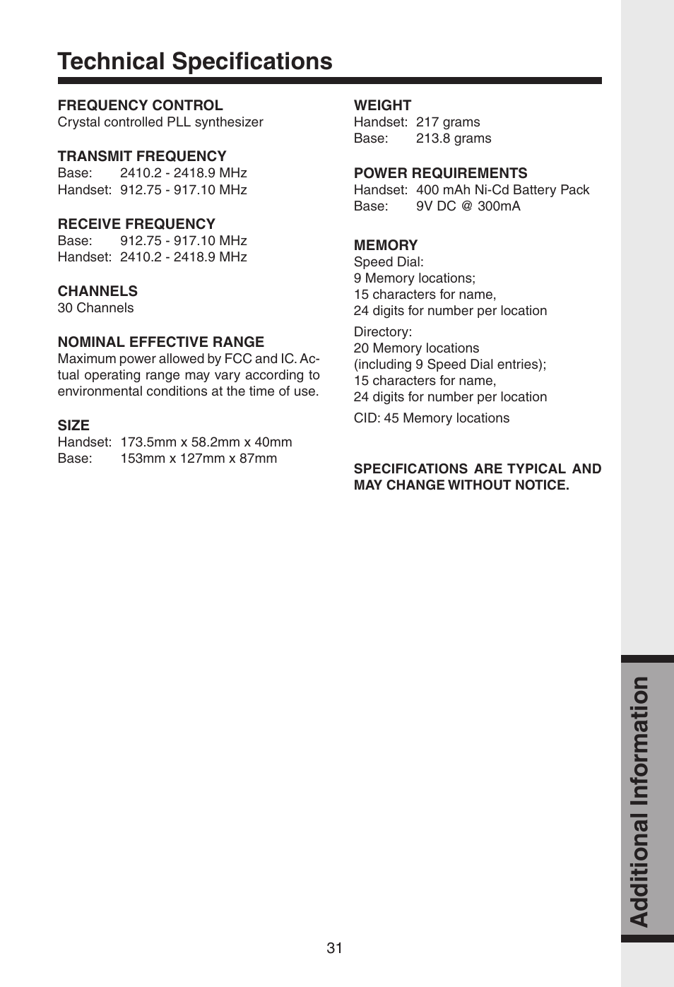 Ad ditional inf ormation ad ditional inf ormation | VTech gz2334 User Manual | Page 32 / 35