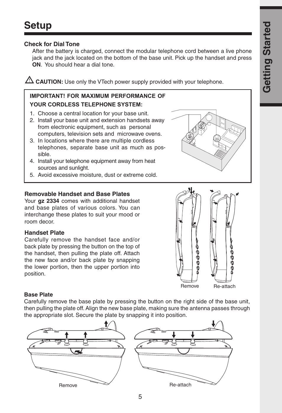 Setup, Getting star ted | VTech gz2334 User Manual | Page 6 / 35